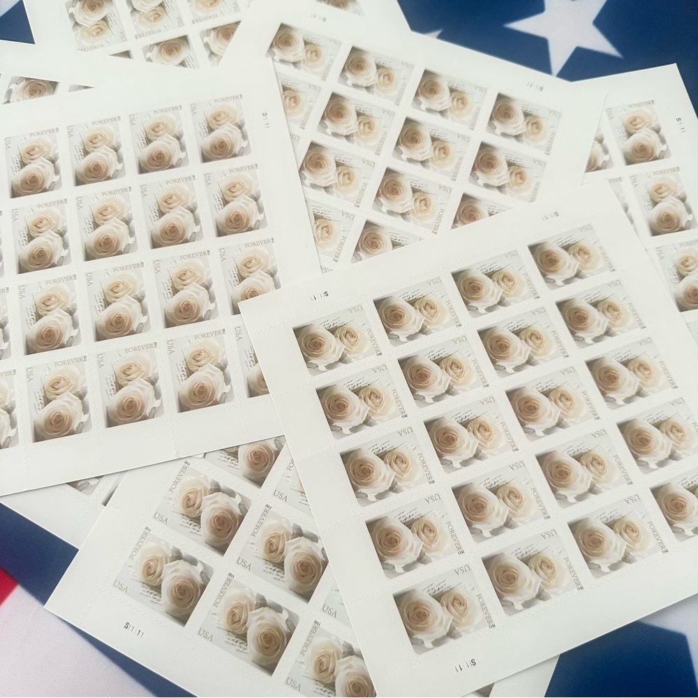 Set of 200 white roses unused wedding stamps